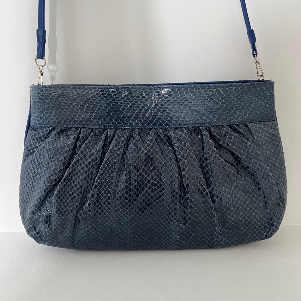 LEATHER OF THE SEA Vintage Cross Body Clutch Bag Eel Skin Snake Skin Pattern
